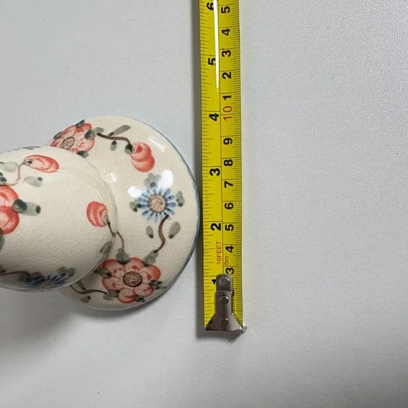 Boleslawiec Polish Pottery 2 Candlesticks Holder Blue Pink Floral 6.5" Tall - Picture 4 of 6